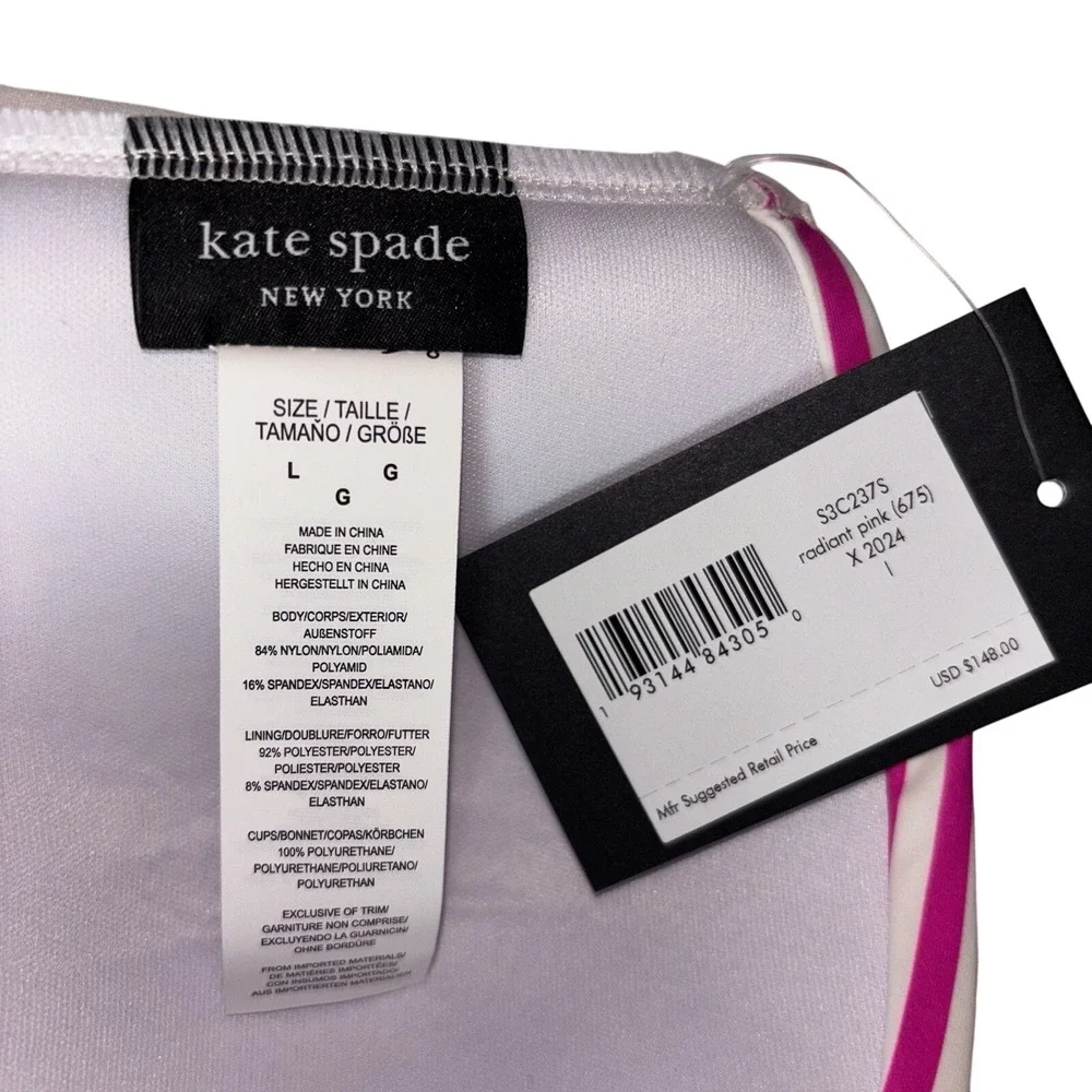 Kate Spade Radiant Pink Striped Bandeau Bikini Set Size Large‎ New With Tags